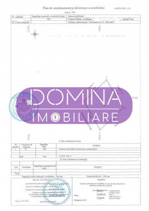 Vânzare teren intravilan 500 mp cu deschidere la stradă  de 23 m.l., în Bălești