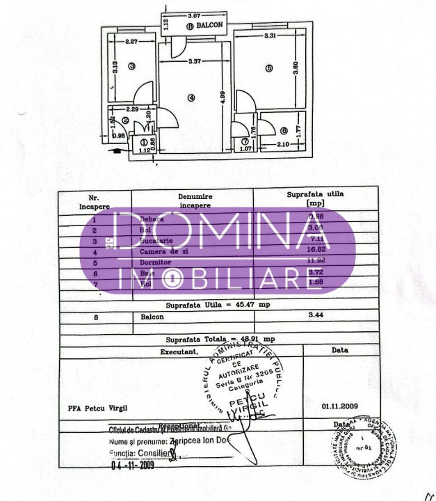 Vânzare apartament 2 camere, et. 3, zonă centrală – M.C. Oancea